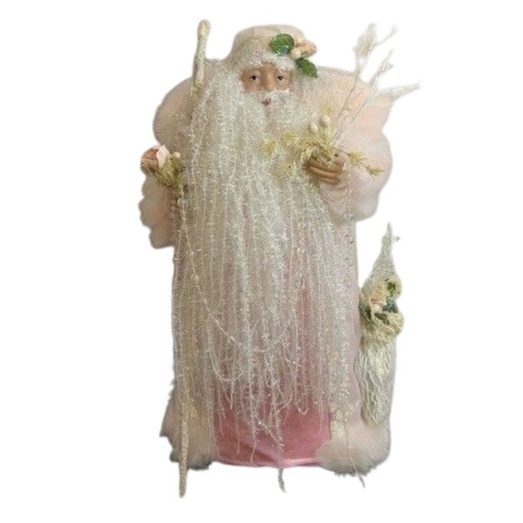 Vintage 1997 House of Lloyd Ice Crystal Santa Pink & White Table/Tree Topper 16" - Picture 1 of 8